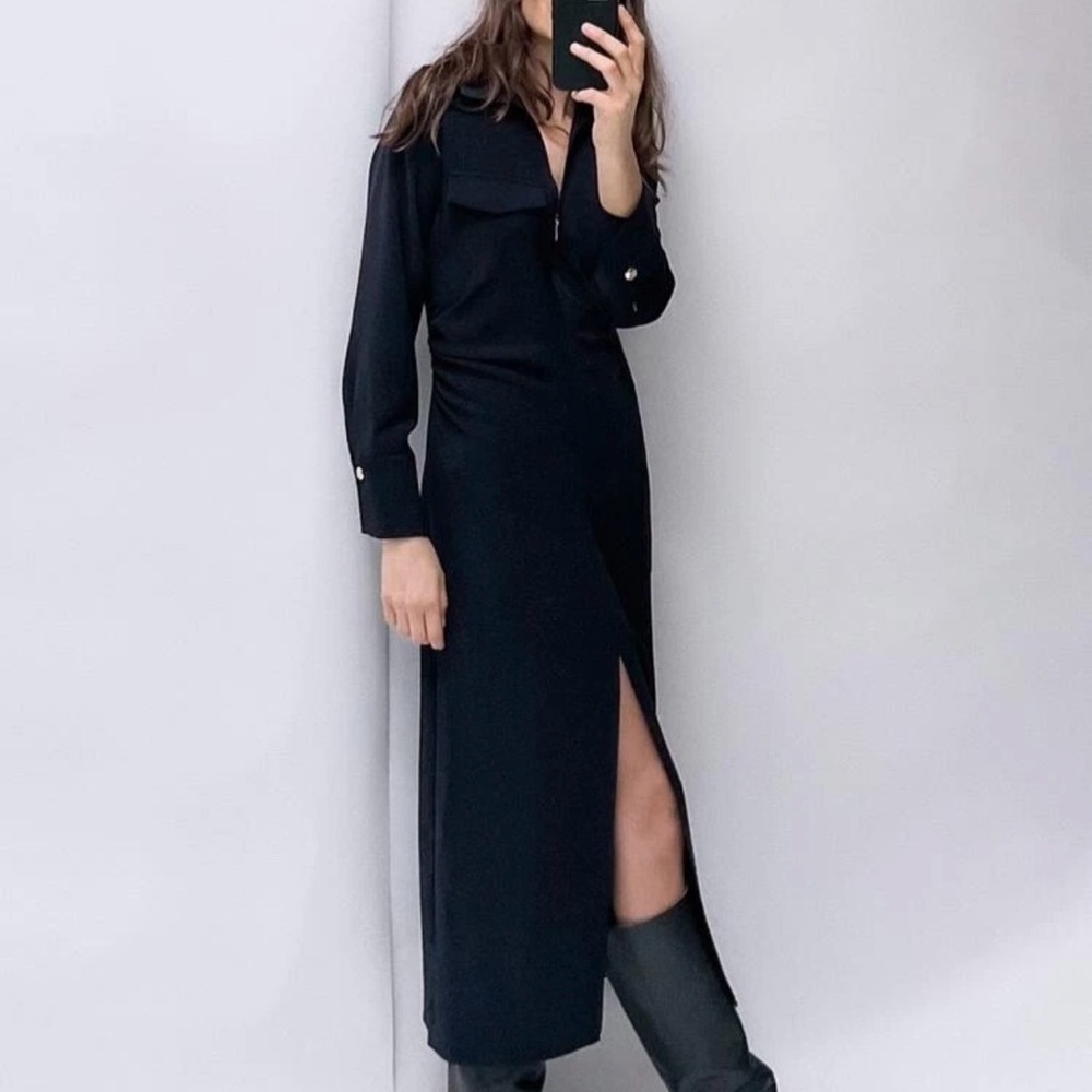 💙NWOT ZARA Navy ZIPPERED SHIRTDRESS SIZE S